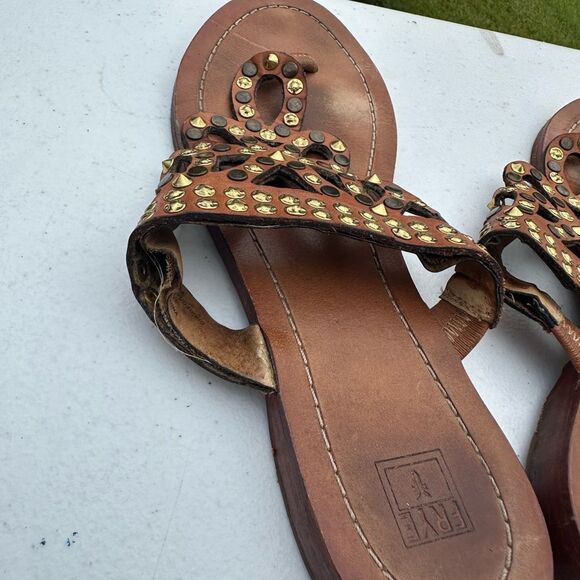 Frye Brown Leather Sandals with Gold Accents - Picture 4 of 6